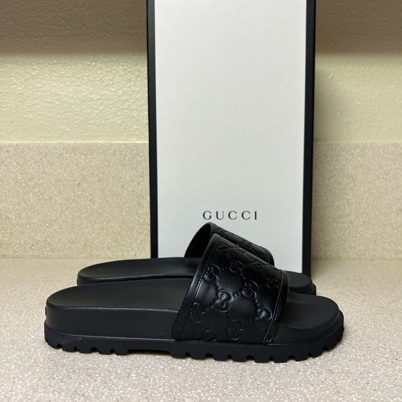 Gucci Guccissima Monogram Lug Sole Slide Sandal Black 6G / 7US - Picture 2 of 8